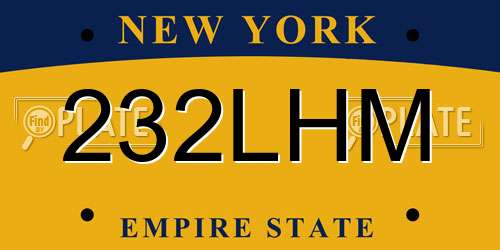 232LHM New York License Plate