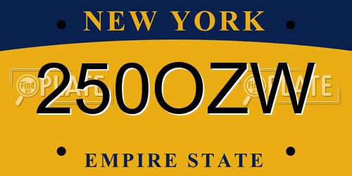 250OZW New York License Plate