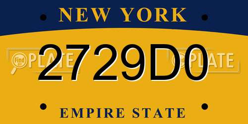 2729D0 New York License Plate
