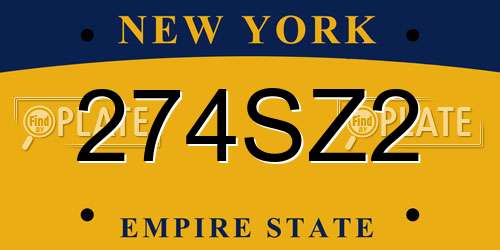 274SZ2 New York License Plate