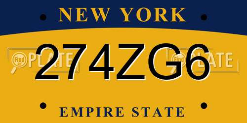 274ZG6 New York License Plate