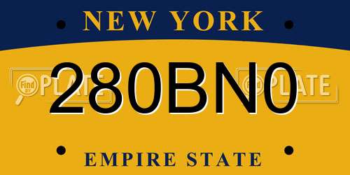 280BN0 New York License Plate
