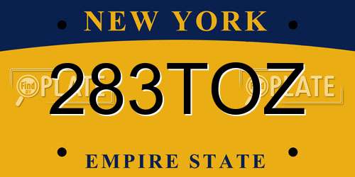 283TOZ New York License Plate