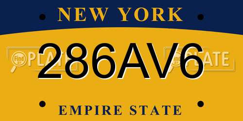 286AV6 New York License Plate
