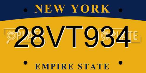 28VT934 New York License Plate