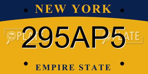 295AP5 New York License Plate