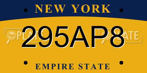 295AP8 New York License Plate