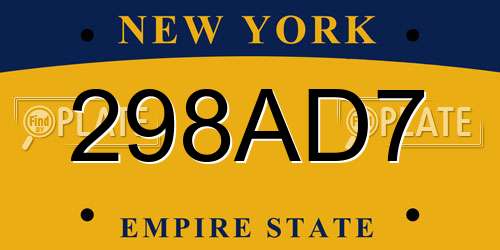 298AD7 New York License Plate