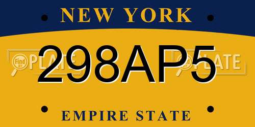 298AP5 New York License Plate