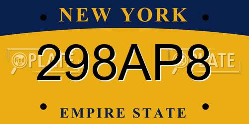 298AP8 New York License Plate