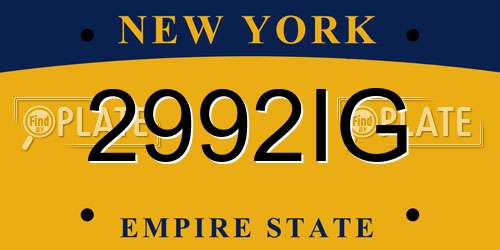 2992IG New York License Plate