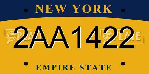 2AA1422 New York License Plate