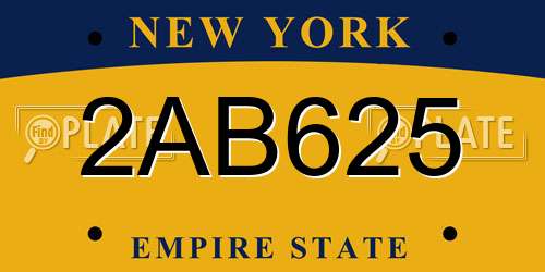 2AB625 New York License Plate