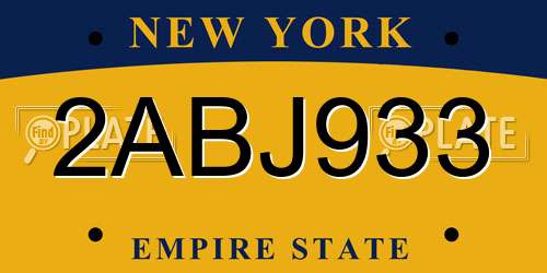 2ABJ933 New York License Plate