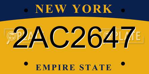 2AC2647 New York License Plate