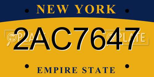 2AC7647 New York License Plate