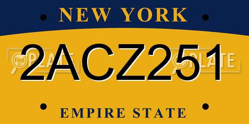 2ACZ251 New York License Plate