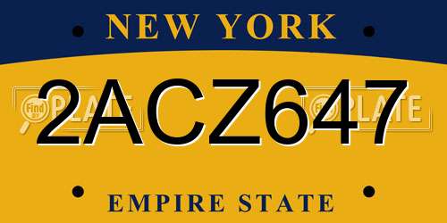 2ACZ647 New York License Plate