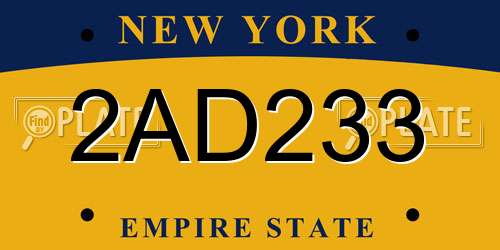 2AD233 New York License Plate