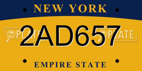 2AD657 New York License Plate