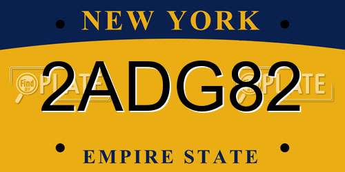 2ADG82 New York License Plate