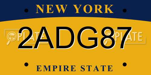 2ADG87 New York License Plate