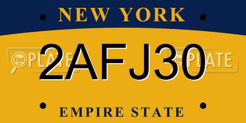 2AFJ30 New York License Plate