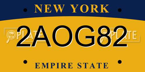 2AOG82 New York License Plate