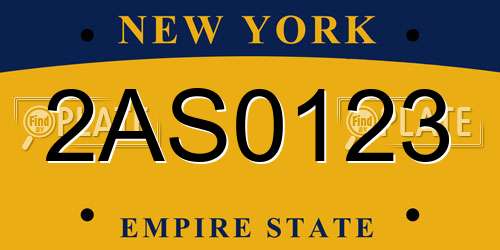2AS0123 New York License Plate