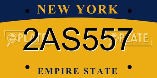 2AS557 New York License Plate