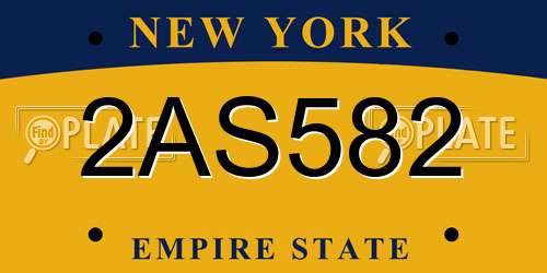 2AS582 New York License Plate