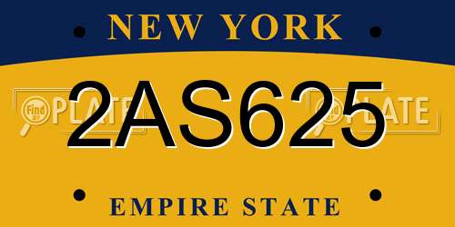 2AS625 New York License Plate