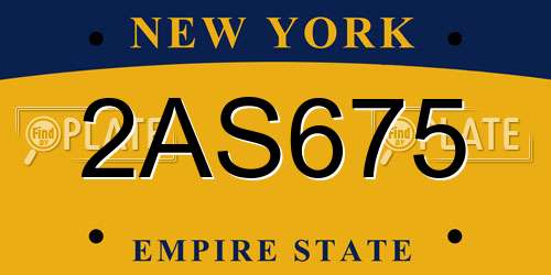 2AS675 New York License Plate