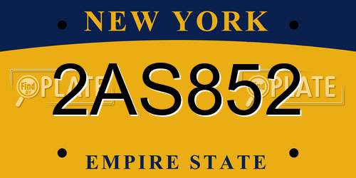 2AS852 New York License Plate