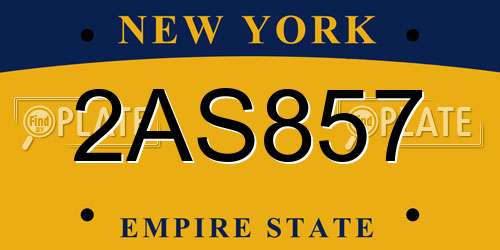 2AS857 New York License Plate