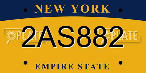 2AS882 New York License Plate