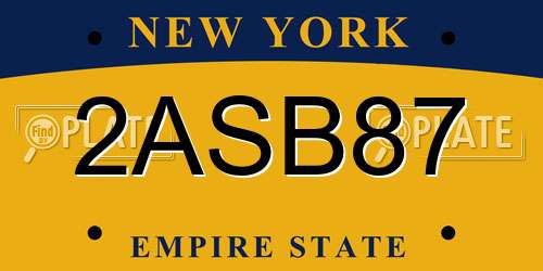2ASB87 New York License Plate