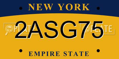 2ASG75 New York License Plate