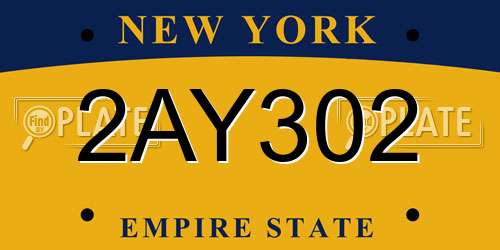 2AY302 New York License Plate