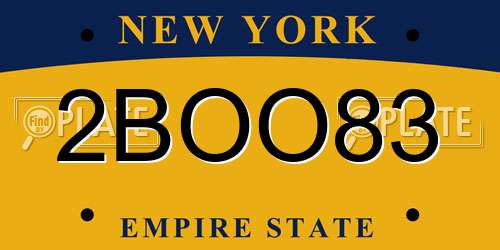 2BOO83 New York License Plate
