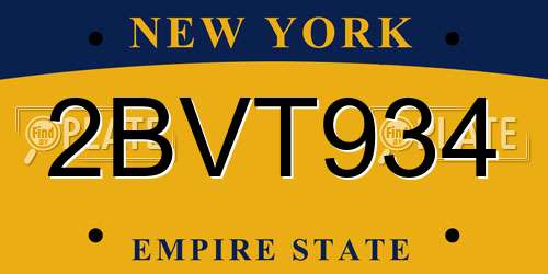 2BVT934 New York License Plate