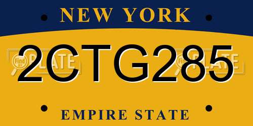 2CTG285 New York License Plate