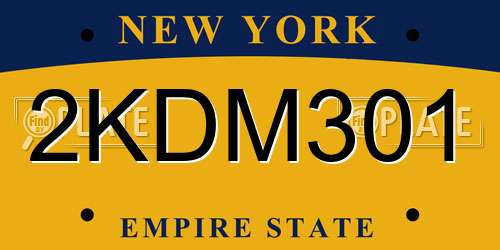 2KDM301 New York License Plate