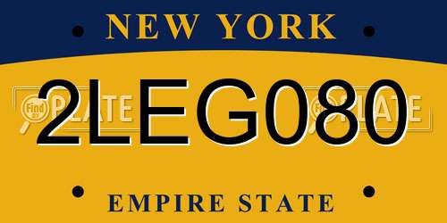 2LEG080 New York License Plate