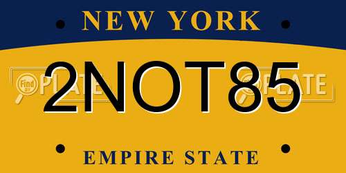 2NOT85 New York License Plate