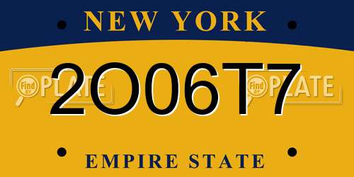 2O06T7 New York License Plate