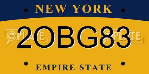 2OBG83 New York License Plate