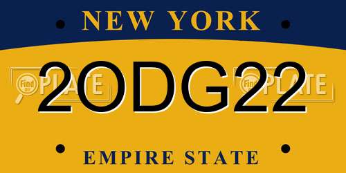 2ODG22 New York License Plate