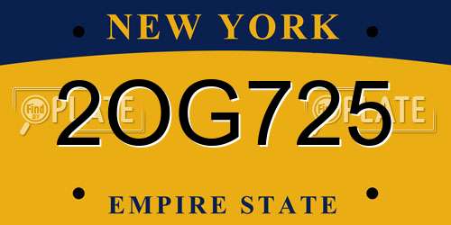 2OG725 New York License Plate