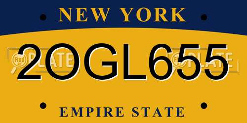 2OGL655 New York License Plate